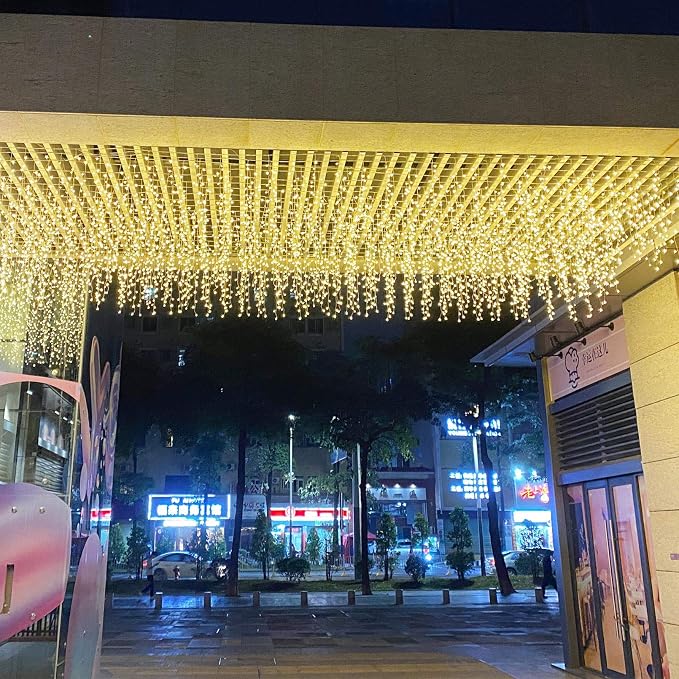 GTSYDING LED Window Curtain String Lights, GYDING Christmas Lcicle Lights 4M/13Ft 96 LED Starry Fairy String Lights Plug in 8 Modes for Wedding Party Bedroom Garden Patio Outdoor Indo (Warm White, 4)