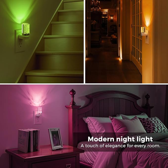 L LOHAS LED Night Light, Night Lights Plug into Wall, Color Changing Nightlight RGB with Dusk to Dawn Sensor, for Halloween, Christmas, Holiday, Hallway Bedroom Kids Room, 2 Pack