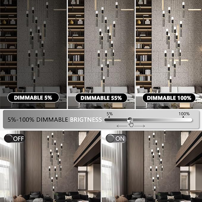 Pendant Light Fixtures, 20-Light Pendant Lights Kitchen Island,Modern Led Pendant Light Kitchen Island Lighting Dimmable with Remote,3000K-6500K Black and Gold Modern Chandelier