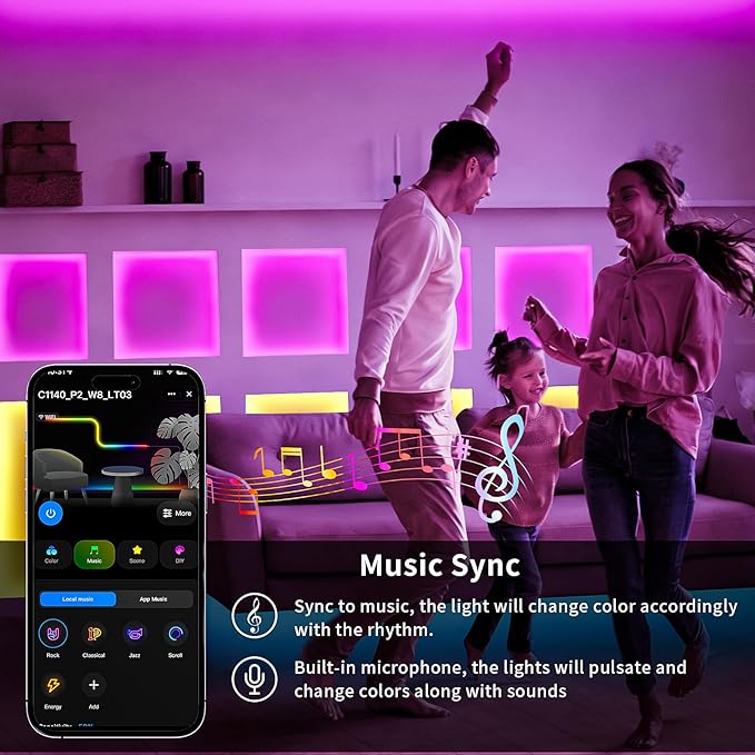 KSIPZE Smart WiFi LED Strip Lights, RGB+IC LED Lights for Bedroom Work with Alexa,APP Control, Music Sync, DIY Multiple Colors, Flexible Color Changing LED Strip Lighting for Home Room Decor, 16.4ft