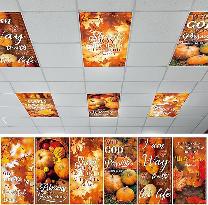 6 Pcs Fluorescent Light Covers with 60 Magnets Decorative for Classroom Ceiling Lights 4 x 2 Feet Magnetic Light Cover Filter Easy Install for VBS Office Hospital Home Ceiling Supplies (Maple Bible）