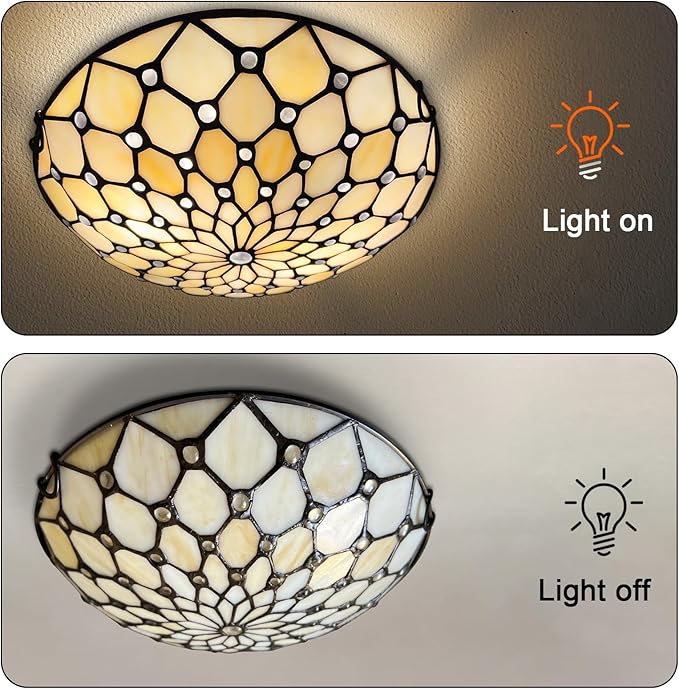ARTZONE Tiffany Ceiling Lights, Stained Glass Ceiling Light 2-Lights 12 Inch Tiffany Flush Mount Ceiling Light for Bedroom Dining Living Room Entryway Foyer