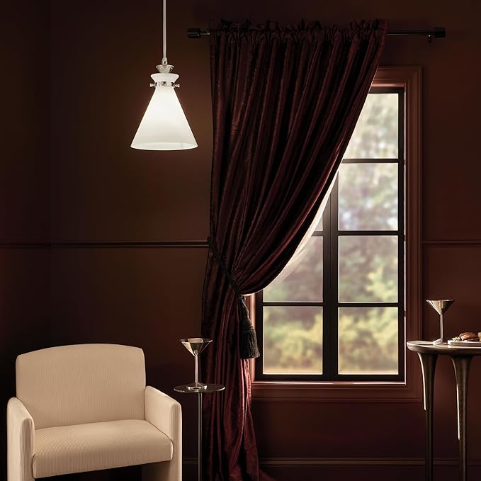 Kichler Laria 1-Light Pendant, Updated Traditional Light, Sloped Ceiling Compatible, for Kitchen with Opal Glass in Polished Nickel (14.5" x 10.5"), 52774PM
