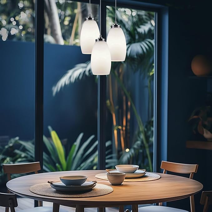 Kira Home Coast 9" Set of 2 Modern Mini Pendant Light with Frosted Glass Shades, Brushed Nickel Hanging Light with Satin White Oval Glass, Brushed Nickel Finish