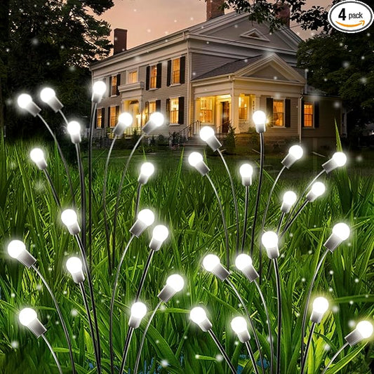 OZS 4 Pack Total 32 LED Solar Garden Lights Fairy Outdoor - Solar Firefly Lights Outdoor, Sway by Wind, Waterproof for Garden Patio Pathway Fairy Decoration (Cool White)