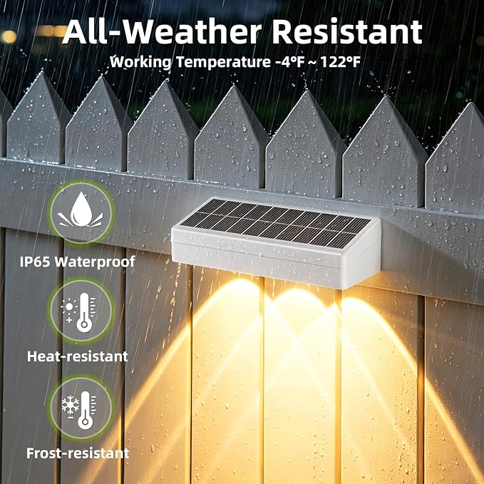 JOFIOS Solar Fence Lights with Remote 8 Pack, Color Changing RGB & Warm White, 12 Dynamic Modes, IP65 Waterproof, Solar Lights for Fence, Deck, Backyard, Patio Holiday & Party Decoration(White)