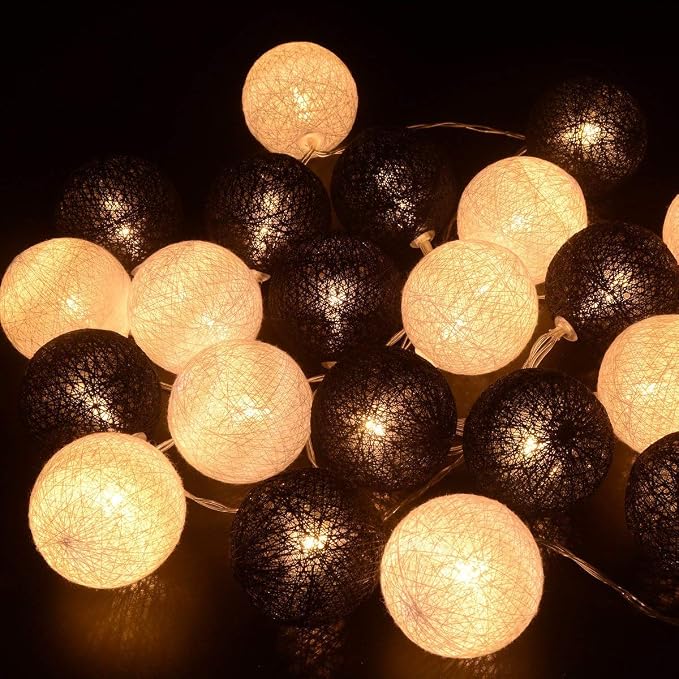 Gardeningwill 3M/10Ft 30 Black White Ball LED Battery Operated String Fairy Light