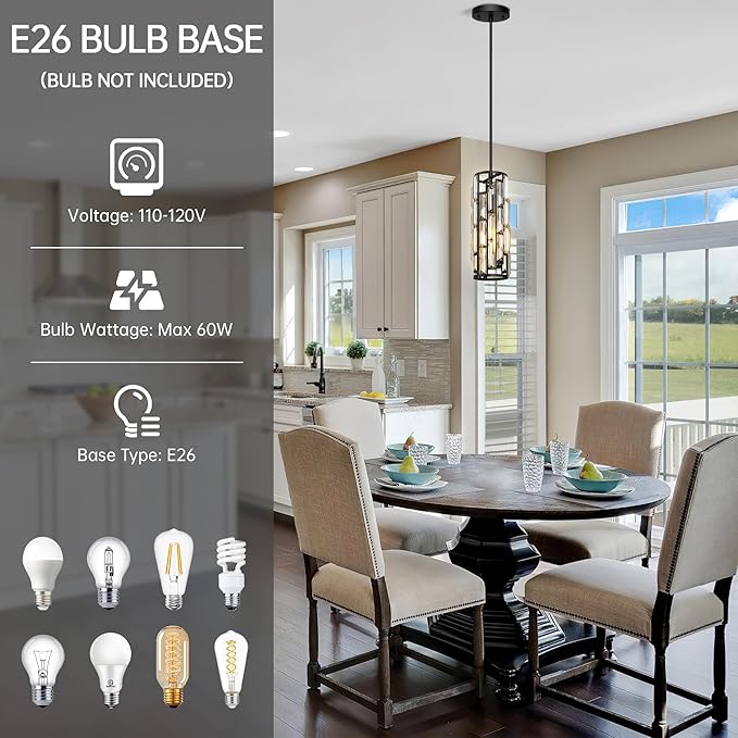 Black Pendant Lights Kitchen Island 3 Pack, Mini Crystal Chandeliers, Modern Pendant Lights Ceiling Lighting Fixtures for Kitchen Island, Dinning Room, Bedroom