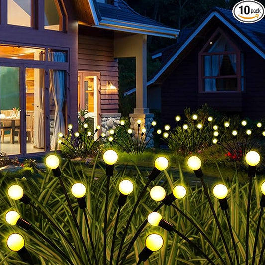 Kohlrabi Solar Garden Lights Outdoor, 10 Pack 80 LED Warm White Firefly Lights Waterproof, Sway by Wind, Solar Wind Swaying Light for Yard Patio Backyard Garden Flower Bed Pathway Decoration