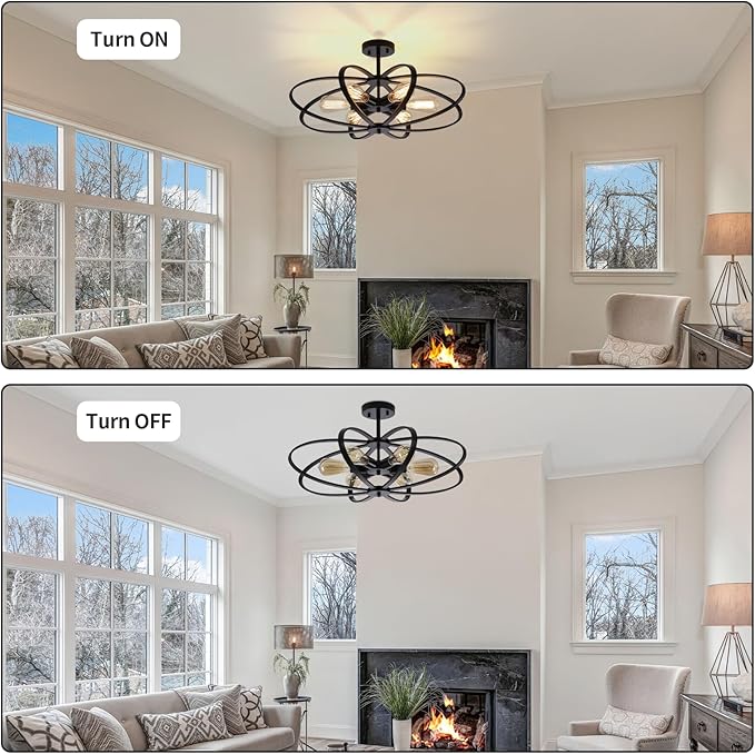 Semi Flush Mount Ceiling Light Fixture Chandelier 6-Light Kitchen Ceiling Lights 25'' Black Farmhouse Chandelier Style Flower Shape Light Fixture Bedroom for Foyer,Entryway,Living Room