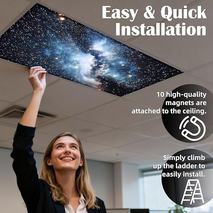 ANGSYLTH 8 Pcs Fluorescent Light Covers - 4 x 2 Feet Covers for Ceiling Lights, 8 x 10 Magnetic Light Filters for Classroom, Office, Hospitals