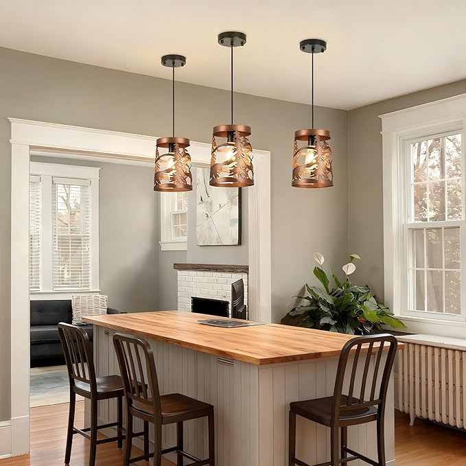 Rustic Bear Pendant Lights, 1-Light Brushed Bronze Round E26 Base Cage Metal Fixture Adjustable Hanging Height for Kitchen Island, Hallway, Dining Room,Foyer,Bedroom(No Bulb Included)