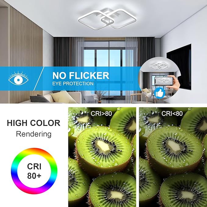 DELIPOP 23 Inch Dimmable Modern Ceiling Light, 36W 3000K/4500K/6000K Color Adjustable, Square Flush Mount Ceiling Light for Hallway Living Room Dining Room Bedroom