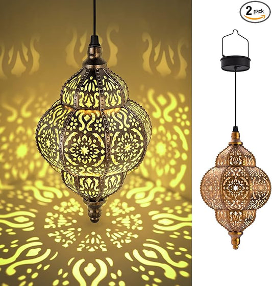 Hapjoy Hanging Solar Lights Outdoor Garden Decor Solar Lantern Waterproof Plastic Moroccan Outdoor Decorations for Patio Pathway Yard Backyard Garden Decorative (2 Pack, Bronze)