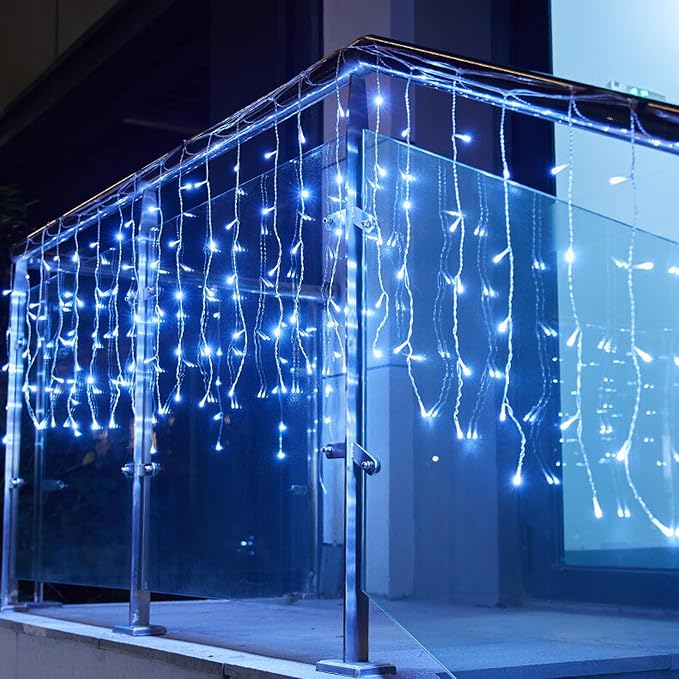 GTSYDING LED Icicle Lights, 16.4FT 216 LEDs 8 Modes Window Curtain Extendable Fairy Christmas Ceiling Dangling Hanging Twinkle Memory Lights for Decorations Outdoor Indoor Cool White, 5M
