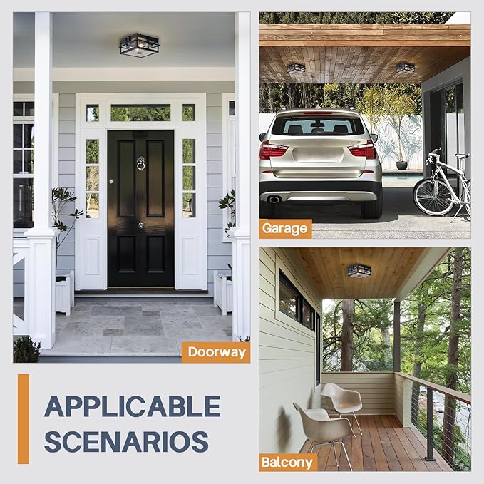 Upgraded Motion Sensor Outdoor Ceiling Light,outdoor flush mount porch light with Adjustable sensor, Dusk to Dawn 2-Light Outdoor Light Fixture Ceiling Mount with Clear Glass for Porch Garage Patio