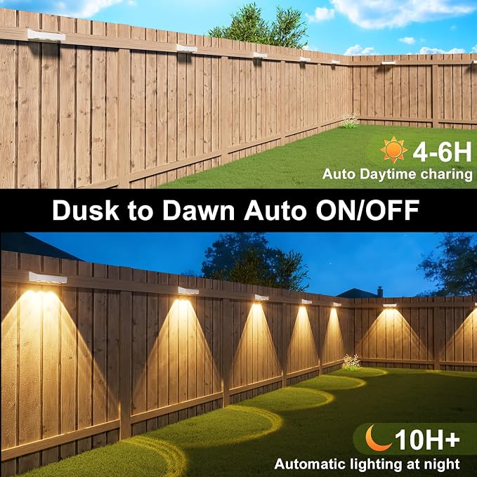 JOFIOS Solar Fence Lights with Remote 8 Pack, Color Changing RGB & Warm White, 12 Dynamic Modes, IP65 Waterproof, Solar Lights for Fence, Deck, Backyard, Patio Holiday & Party Decoration(White)