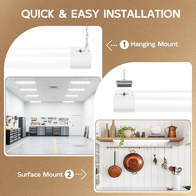 hykolity 2 Pack LED Shop Light, 2FT 22W [200W Equivalent], 2400lm, 5000K Daylight, with Plug,Linkable Led Garage Ceiling Lights, Workshop,Hanging or Surface Mount, White