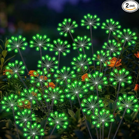 Solar Garden Lights Outdoor, Upgraded Solar Swaying Starburst Light Waterproof with 2 Modes, Solar Fairy Firework Lights for Yard Patio Pathway Flowerbed Balcony Garden Decoration (Green, 2 Pack)