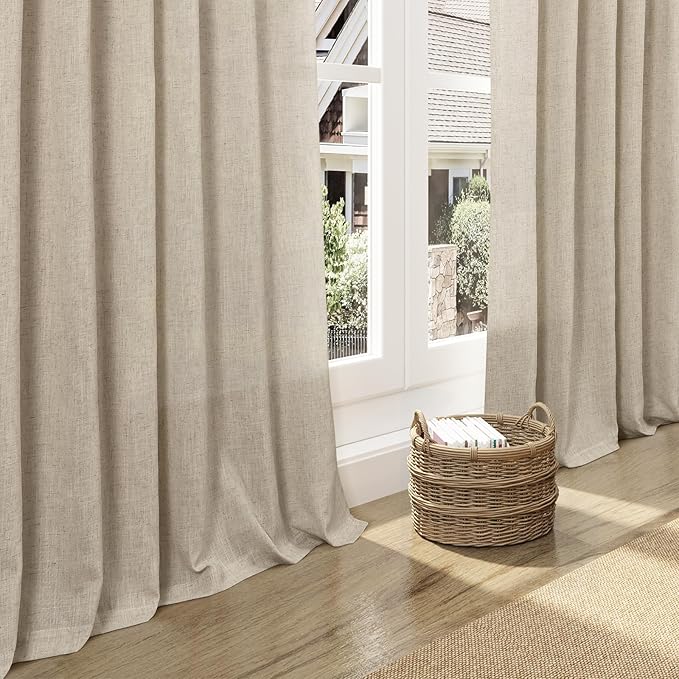 Nanspring Taupe Burlywood Curtains 90 Inches Long for Living Room Linen Blend Semi Sheer Country Farmhouse Decor Curtains Back Tab Privacy Burlap Textured Curtain for Bedroom 52x90, 2 Panels