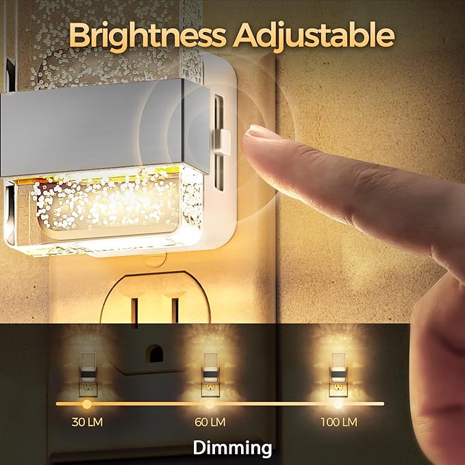 DORESshop LED Night Lights Plug into Wall [2 Pack], 0-100LM Dimmable Nightlight, Bubble Decorative Night Light, Dusk to Dawn Sensor, Wall Sconce-Style Design Nightlights for Bathroom, Hallway, Gift