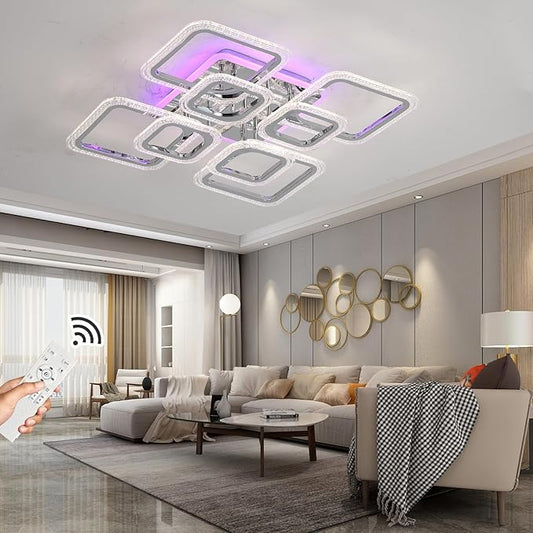 Modern Ceiling Light,Dimmable Living Room Lights Ceiling,8 Squares LED Kitchen Ceiling Light Fixture for Laundry Room,Hallway,3000-6000K,Chrome