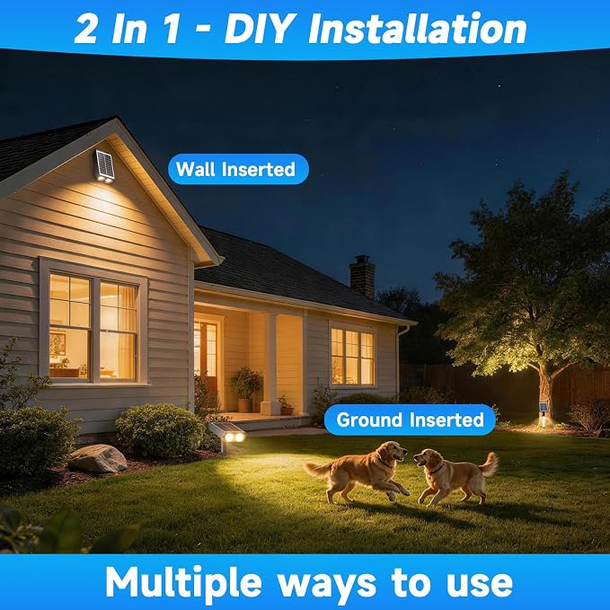 Solar Spotlights Outdoor Waterproof- 2 IN 1 Solar Spot Lights Outdoor with 2 Lighting Modes & PC Light Guide Column for Garden Yard Pathway | Warm Yellow 3000k Spotlights | IP65 Waterproof | 4 Pack