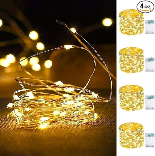 4-Pack Fairy Lights Battery Operated with Timer, 16FT 50 LED String Lights Indoor Outdoor, Cuttable Starry Fairy Lights Waterproof for Home Bedroom Classroom Dorm Wedding Christmas Decor (Warm White)