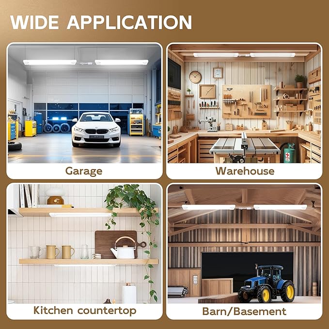 hykolity 4 Pack LED Shop Light 2FT, 22W [200W Equivalent],2400lm, 5000K Daylight,with Plug,Linkable Led Garage Ceiling Lights,Shop Lights for Garage, Workshop,Hanging or Surface Mount, White