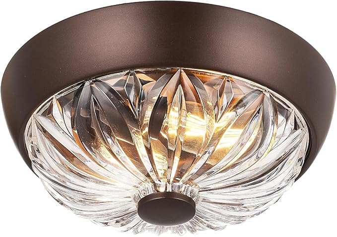 ORB Semi Flush Mount Ceiling Light, 2-Light Oil Rubbed Bronze Close to Ceiling Light Fixture, Aluminum Glass Indoor Outdoor Ceiling Lamp for Bedroom Kitchen Hallway Foyer