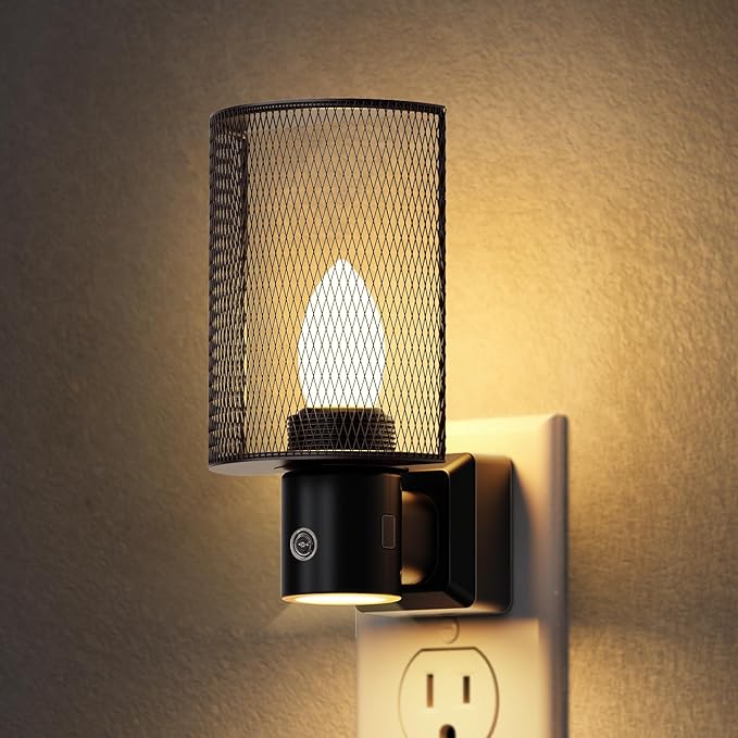 DORESshop LED Night Light Plug in, Night Lights Plug into Wall, Dusk-to-Dawn Sensor, Vintage Farmhouse Decor, 3 Level Brightness Adjustable, Dimmable Nightlights for Adults, Bathroom, Hallway