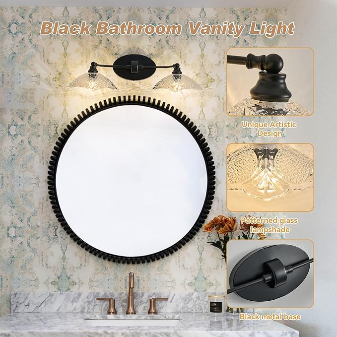 22.83-inch Black Bathroom Mirror Light Fixture， 2-Light E12 Sockets ，Vanity Lights ，Modern Minimalist Makeup Mirror Light Bathroom Vanity Light Fixtures(Bulb not Included)
