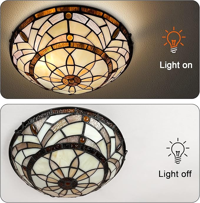 ARTZONE Tiffany Ceiling Lights, Stained Glass Ceiling Light 2-Lights 12 Inch Tiffany Flush Mount Ceiling Light for Bedroom Dining Living Room Entryway Foyer