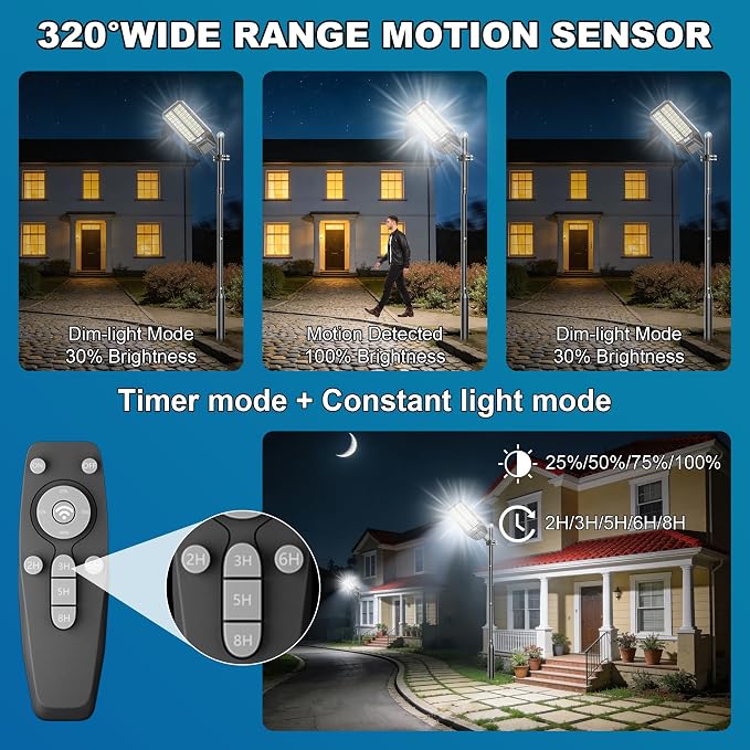 Solar Street Lights Outdoor Waterproof Dusk to Down Heavy Duty 10000W Commercial Large Solar Lights Outdoor Motion Sensor with Remote Control LED Parking Lot Flood Lights for Yard Garden Walkway