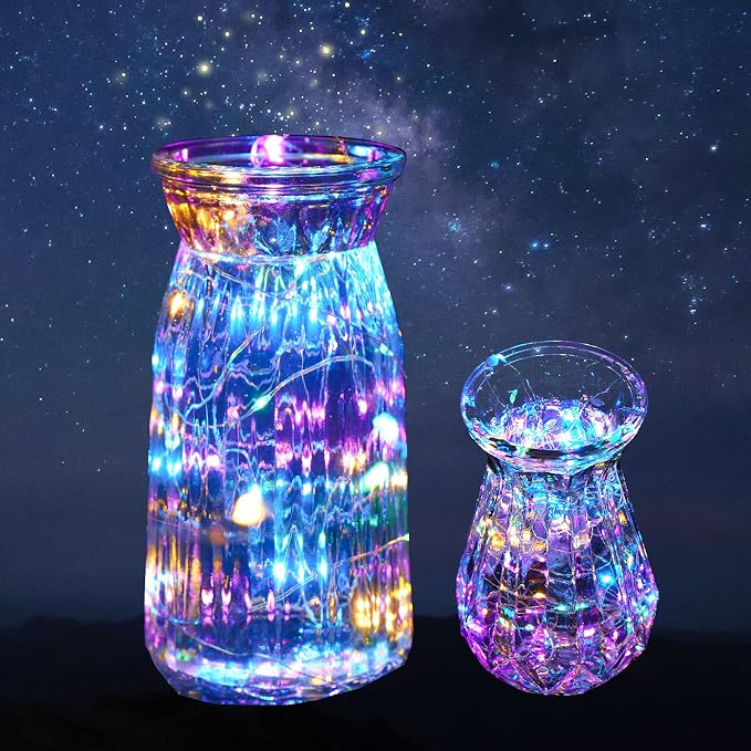 Mandiq 4 Pack Fairy Lights Battery Operated, String Lights 10ft 30 LEDs, Flashing and Constant Light Mode, Silver Wire Mini Lights for Festival, Christmas Decoration, Multicolor…