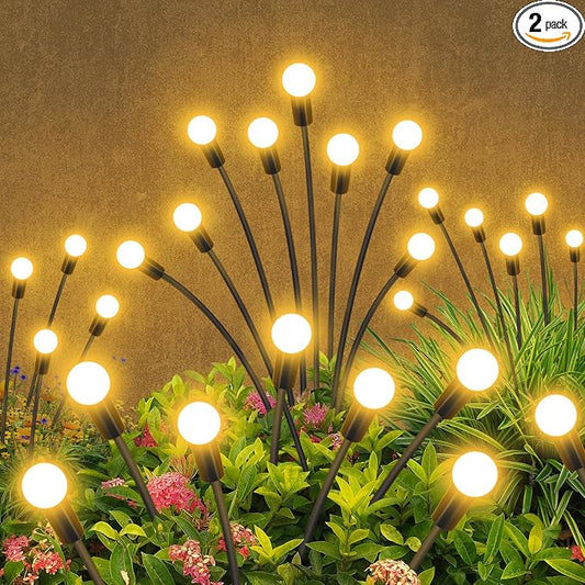 Solar Garden Lights Outdoor Waterproof, 4 Pack 32 LED Swaying Firefly Lights Outdoor Decor Light for Pathway Party Christmas Decoration, Unique Gifts for Women, Warm White