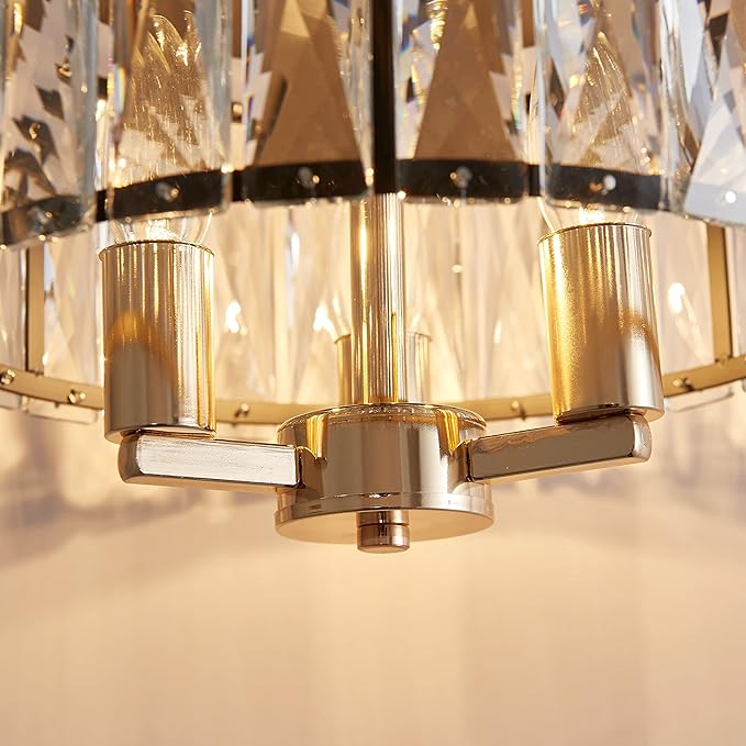 AGV LIGHTING CL002BB Crystal Flush Mount Ceiling Light Fixture, E12 Base 3-Lights, D13 x H15, Shine Gold & Matte Black Finish