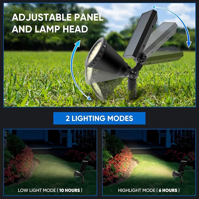 KEV 800 Lumens Solar Spot Lights Outdoor,18 LEDs Solar Flood Lights with 2 Modes &Adjustable &IPX65 Waterproof,Solar Spotlight for Driveway/Backyard/Patio Landscape/Tree/Garage(Warm White,2 Pack)