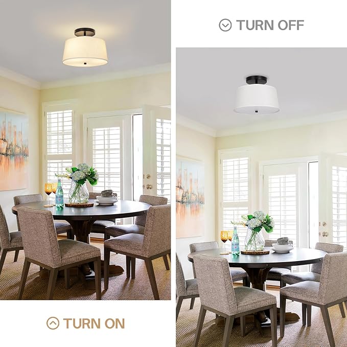 12.6" Semi Flush Mount Ceiling Light Fixtures,3-Light Drum Light,Modern Close to Ceiling Light with White Shade,Light Fixtures Ceiling Mount for Bedroom,Dinning Room,Nursery, Kitchen