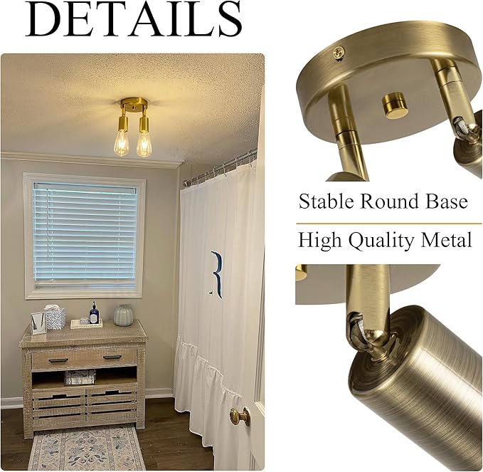Semi Flush Mount Ceiling Light Fixture E26 Mini Antique Gold Chandelier Small Ceiling Lamp for Entryway Bedroom Bathroom Hallway Closet Foye Gold Hallway Light Fixture Ceiling Matte Brass Finish
