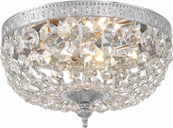 Crystorama 2 Light Clear Italian Crystal Flush Mount (Polished Chrome, 10")