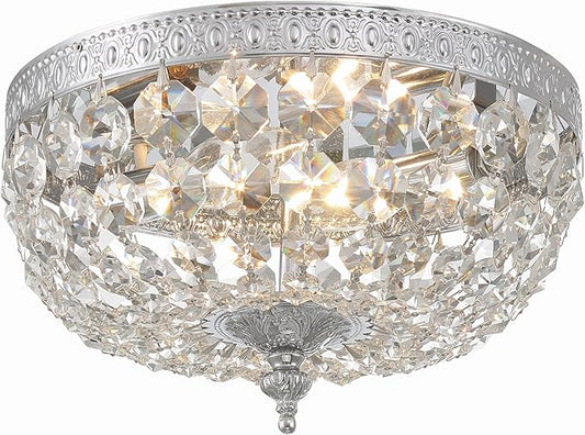 Crystorama 2 Light Clear Italian Crystal Flush Mount (Polished Chrome, 10")