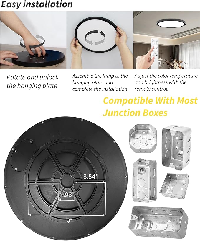 2Pack 20 Inch Remote Control Dimmable Large LED Flush Mount Ceiling Light Panel,40W 4350LM,2700K-6000K Adjustable Color,Ultra Thin Round Ceiling Light Fixture for Hallway Kitchen Home Office(Black)
