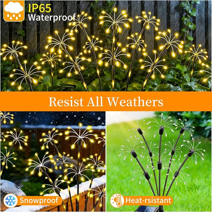 Solar Garden Lights Outdoor, 2 Pack 2-Layer Swaying Firework Lights, Waterproof Starburst Fairy Light Garden Decor for Yard Patio Pathway Lawn, Gardening Gifts for Women Mom Grandma Mother's Day