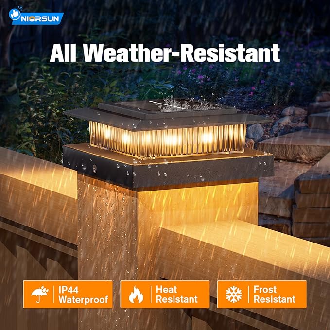 NIORSUN Solar Post Cap Lights Outdoor Waterproof, 4x4 Post Solar Lights 2 Color Modes, Fence Posts Solars Light for Deck Patio Garden Decoration, 4x4 Posts Caps Wood Vinyl, 16 Pack (Black)
