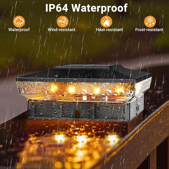 btfarm 4x4 Solar Post Cap Lights Outdoor, 2 Modes 16 LED Fence Deck Post Lights, 18 Pack Waterproof Black Solar Powered Lighting Outside Fit 4x4 3.5x3.5 Wooden/Vinyl for Porch Patio Garden