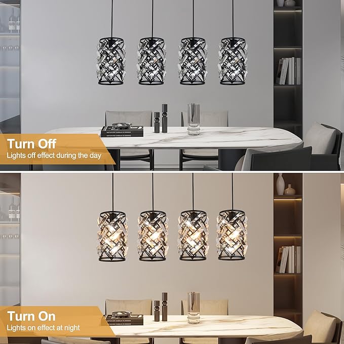 Pendant Lights Kitchen Island, 25.6” Modern Farmhouse Crystal Pendant Lighting, K9 Crystal Chandelier for Dining Room, Entryway & Bar, Adjustable Hanging Light Fixture (E26 Base, Bulbs Not Included)