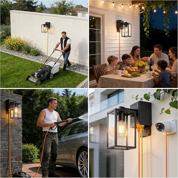 WIHTU Outdoor Wall Light Fixtures with GFCI Outlet, 2-Pack Waterproof Porch Lights, Alunmium Exterior Lighting Fixture Modern Outside Light Wall Mount for House Patio Front Door Garage Entryway Garden