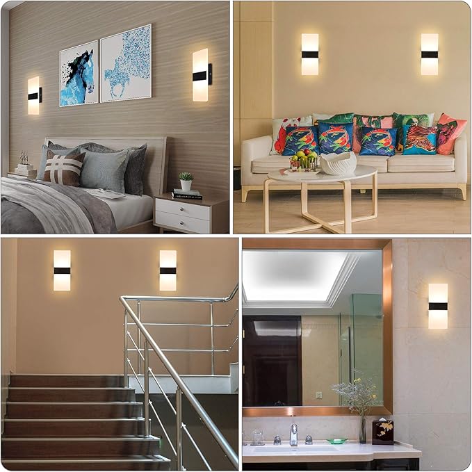 Lightess Modern Wall Sconce 12W Indoor Acrylic Modern Wall Light Set of 2 LED Wall Lamp for Hallway Living Room Corridor Bedroom, Warm White