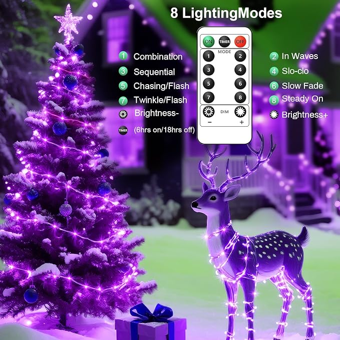 1 Pack USB Plug in Fairy String Lights,16ft 50 LED Copper with Remote and Timer, 8 Modes Waterproof Twinkle String Lights for Bedroom Indoor Party Wedding Christmas Decoration (Purple)
